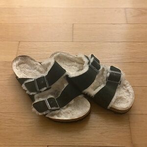 Arizona Green Birkenstock Shearling Sandals